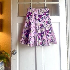 Purple Pleated A-Line Knee-Length Skirt